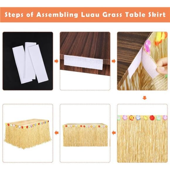 Table Skirt Natural 9 Feet x 29.5Inch Hawaiian Table Skirt for Tropical Hawaiian - Picture 4 of 7